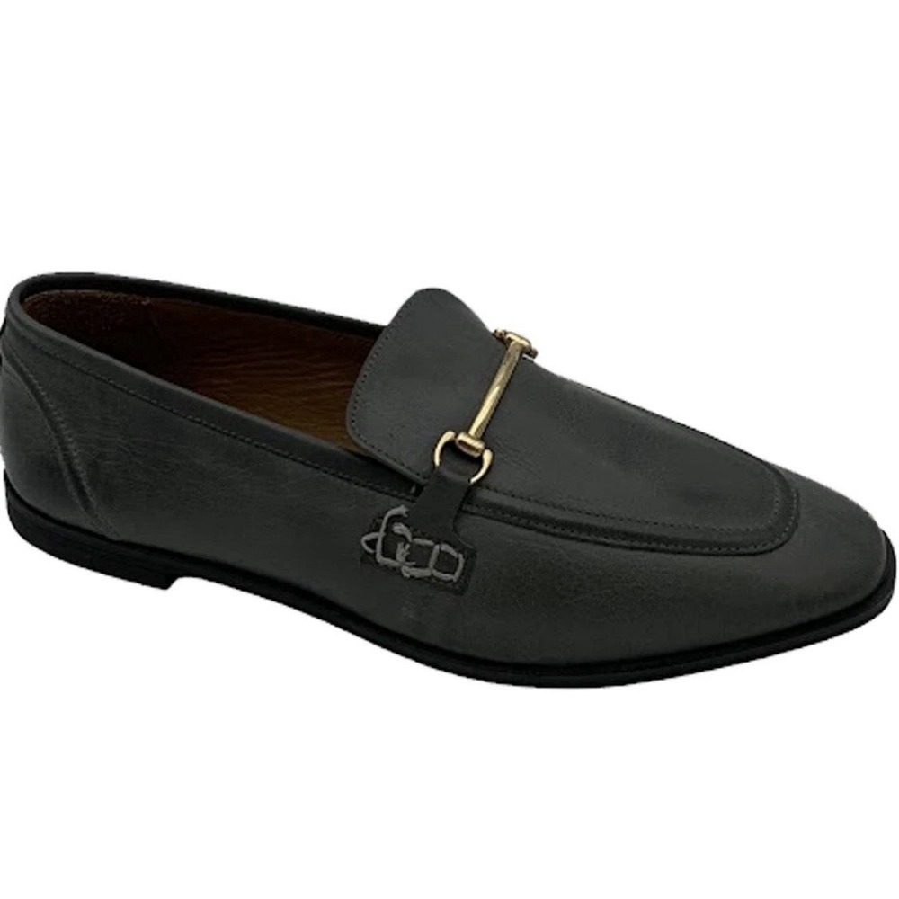 Miz Mooz Leather Loafers Paulina Size 5.5 Black Equestrian Gold